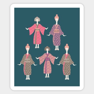 KIMONO LADIES Traditional Japanese Geisha Women in Vintage Palette Pink Purple Warm Gray Blue - UnBlink Studio by Jackie Tahara Sticker